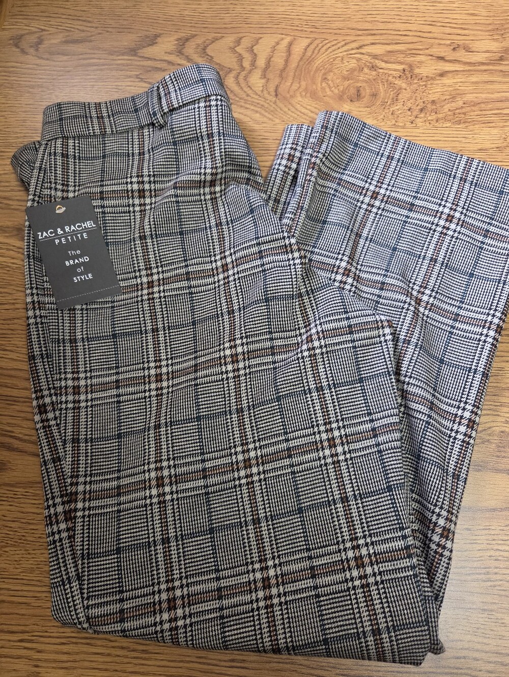 NWT Zac & Rachel Petite Glen Plaid Stretch Dress Pants - Black/Gray Size 12P